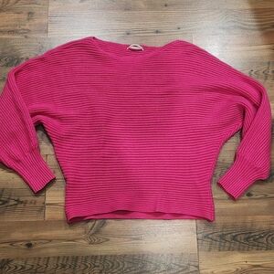By Anthropologie Bright Pink Magenta ribbed boatneck Cozy Classic Sweater Large